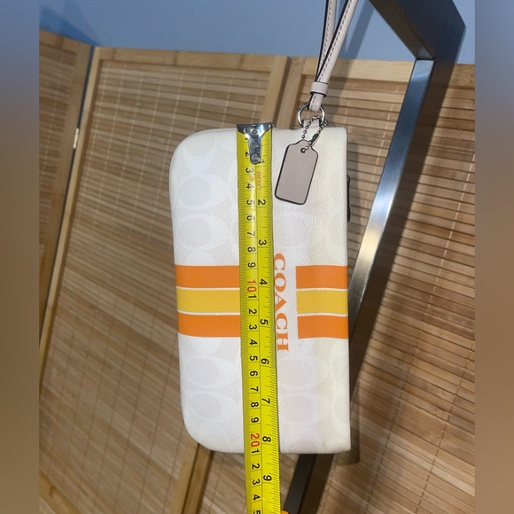Coach Varsity Large Wristlet Chalk Orange yellow striped wallet - Picture 8 of 11